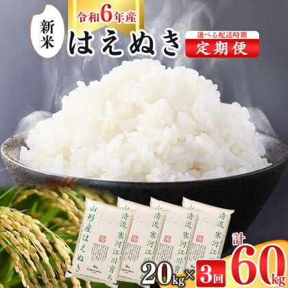 令和6年産 《20kg 3回定期便》計 60kg 2024年産 はえぬき 《選べる配送時期》 定期便 山形県産 ／定期便 お取り寄せ お米 精米 白米 小分け 便利 弁当 ごはん ご飯 コメ おにぎり 東北 ブランド米 清流 寒河江川 20kg 10kg 5kg 選べる 配送 時期