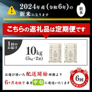 【ふるさと納税】令和6年産 《10kg 6回定期便》 山形県産 はえぬき 10kg(5kg×2袋)×6回 半年 2024年産 新米 ／ お取り寄せ 特産 お米 精米 白米 小分け 便利 弁当 ごはん ご飯 コメ おかず おにぎり 東北 米どころ 単一原料米 ブランド米