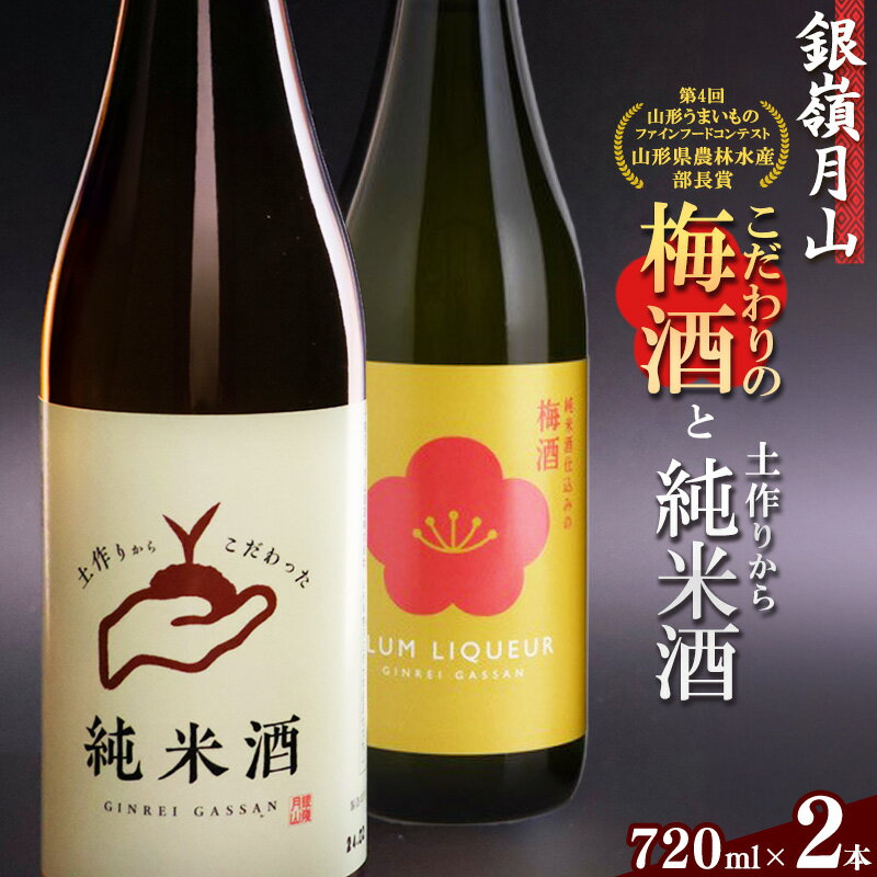 【ふるさと納税】銀嶺月山 こだわり梅酒と純米酒セット（720ml×2本） ／ お取り寄せ リキュール お酒 地酒 日本酒 飲み比べ 女子会 飲み会 ストレート ロック ソーダ割り お湯割り 支援 応援 晩酌 美味しい 果実酒 土産 国産 東北 山形 国産 月山酒造