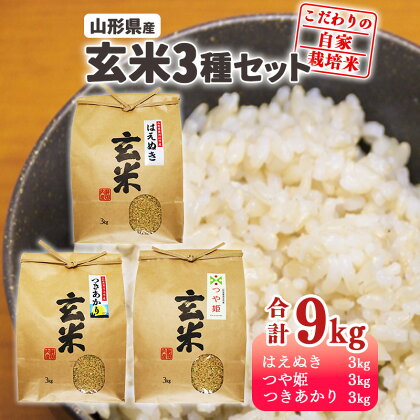 山形県産 玄米3品種セット 計9kg（各3kg×1袋ずつ）「はえぬき」・「つや姫」・「つきあかり」 【2024年10月頃より発送予定】 令和6年産 ／ 新米 白米 2024年産 お取り寄せ 小分け 便利 農家直送 産地直送 生産者直送 SDGs 東北 3キロ 6キロ 9キロ