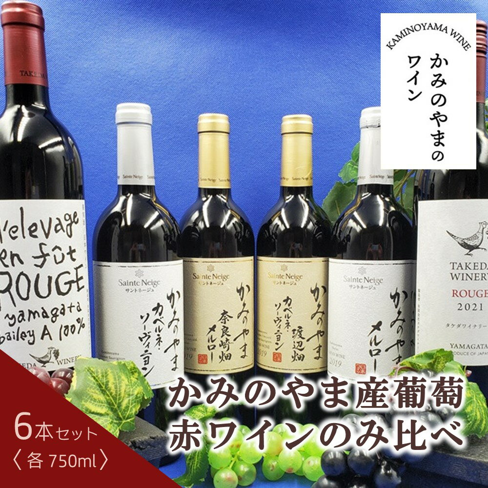 【ふるさと納税】かみのやま産 葡萄赤ワインのみ比べ 750ml × 6本セット ワイン 赤ワイン 日本ワイン お取り寄せ 産地直送 送料無料 山形県 上山市 0141-2414