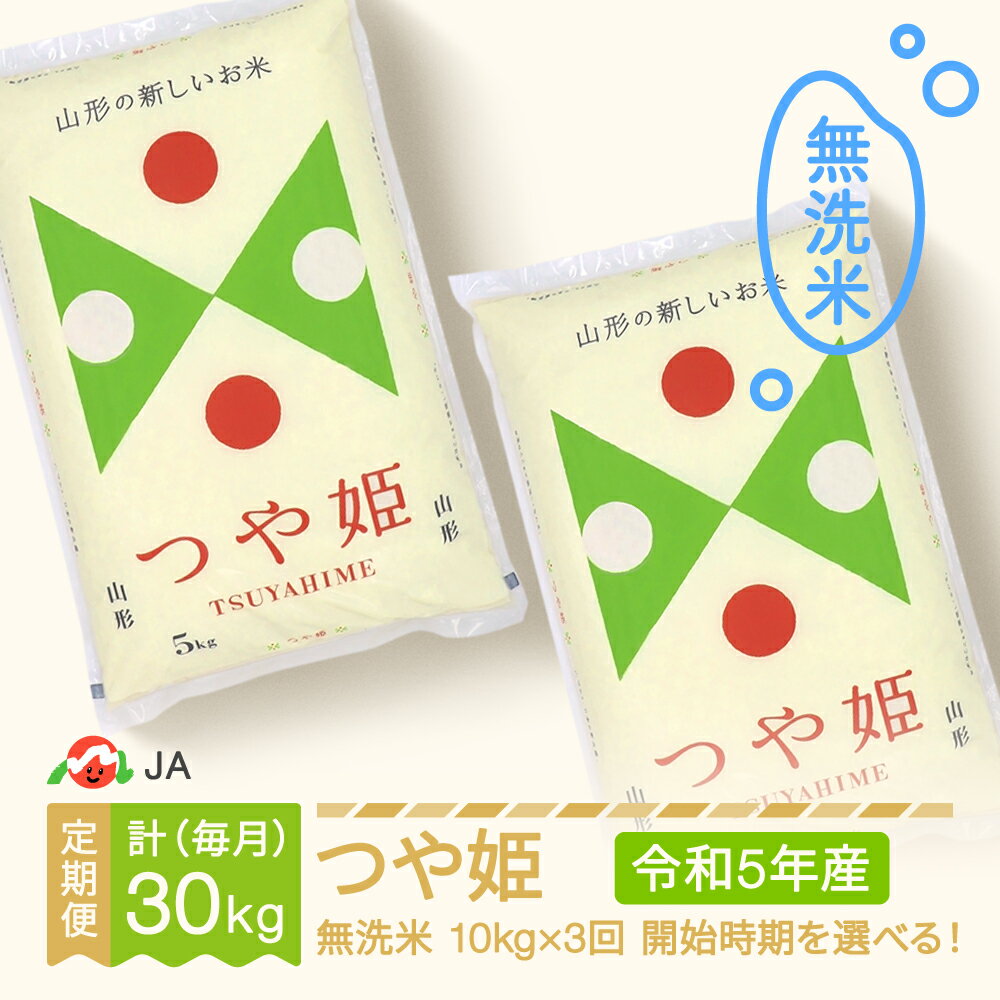 【ふるさと納税】 米 つや姫 毎月定期便 10kg×3回 無洗米 令和5年産 2023年産 山形県村山市産 送料無料※沖縄・離島への配送不可