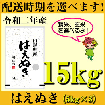 【ふるさと納税】 米 15kg 5kg×3 はえぬき 新米 精米 玄米 令和2年産 2020年産 山形県村山市産 送料無料 先行予約