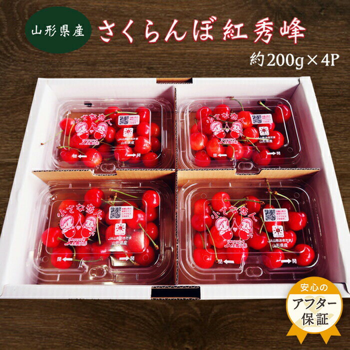 ＼アフター保証対象品/ 山形 の さくらんぼ 紅秀峰 800g 便利な 個装 (200g×4パック詰・M玉以上) 紅秀峰 は 佐藤錦 よりも甘味が強く実が固いため軟化しにくいです [2024年6月〜7月発送分先行受付]令和6年 2024 H108(R6)