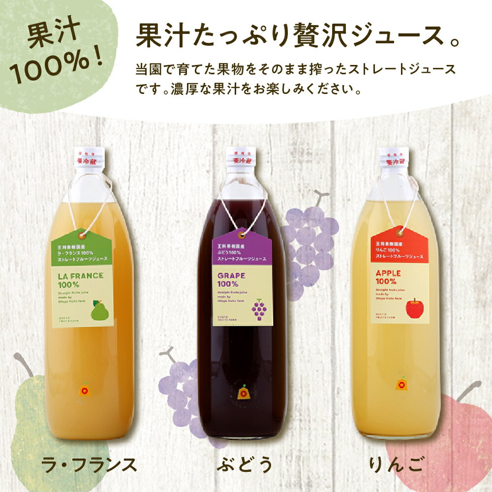 【ふるさと納税】 オリジナル 100％ フルーツ ジュース セット 1L × 4本 ラフランス ぶどう グレープ りんご アップル フルーツ 濃厚 ストレート ジュース おすそ分け のし 贈答 ギフト お取り寄せ 送料無料 やまがたさくらんぼファーム 【 山形県 天童市 】