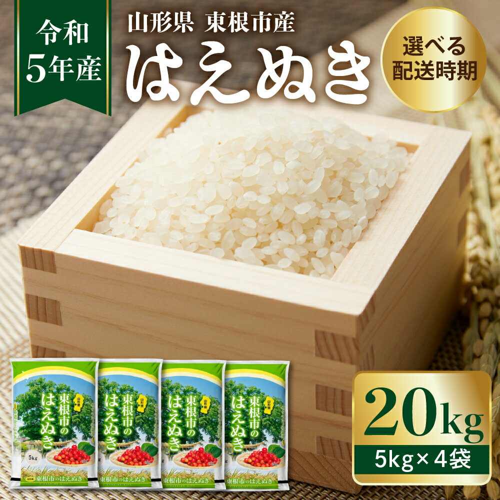 【ふるさと納税】【新米】はえぬき 20kg（ 5kg × 4袋 ） 令和5年産 発送時期が選べる お米 米 精米 山形 ブランド米 ご飯 おにぎり 弁当 小分け 便利 個包装 お取り寄せ グルメ 産地直送 特産 送料無料 東北 山形県 東根市