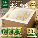 【ふるさと納税】【令和5年産米】 選べる発送時期 はえぬき 20kg（5kg×4袋）山形県 東根市産米 お米 精米 白米 ブランド米 小分け 便利 個包装 ご飯 おにぎり 弁当 送料無料 山形県 東根市