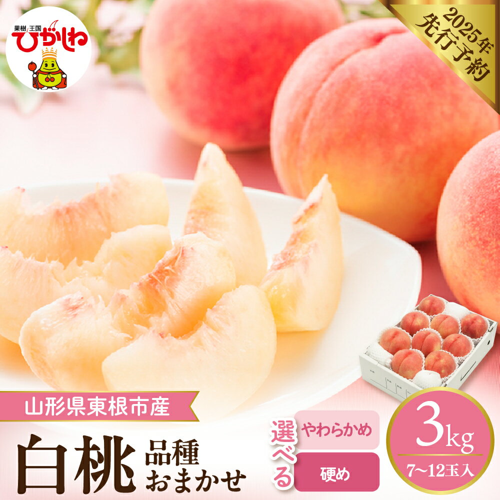 【ふるさと納税】 2025年産 桃 白桃 品種おまかせ 約 3kg (7〜12玉入) 硬さが選べる 硬め やわらかめ 先行予約もも モモ ピーチ フルーツ 果物 くだもの 箱入り 化粧箱 期間限定 冷蔵配送 お取り寄せ グルメ ご当地 特産 産地直送 送料無料 東北 山形県 東根市
