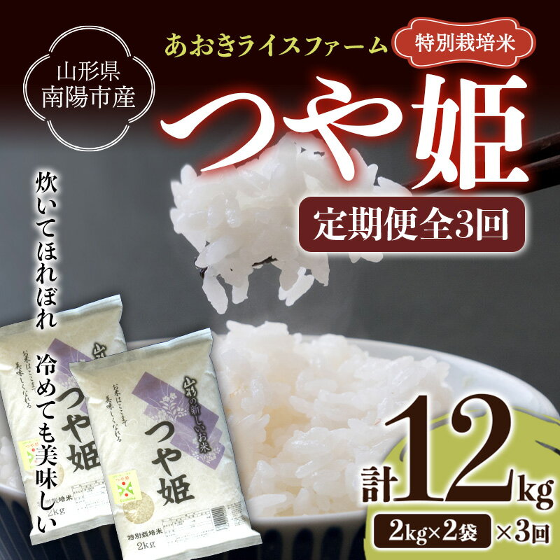 【ふるさと納税】 【あおきライスファーム】南陽市産 特別栽培米つや姫 2kg×2袋《定期便 全3回（計12k...