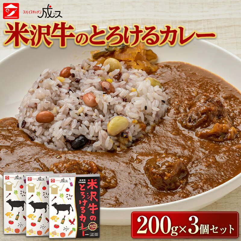 [スパイスキッチン成ス] 米沢牛のとろけるカレー (200g×3個セット) 山形県 南陽市 1795