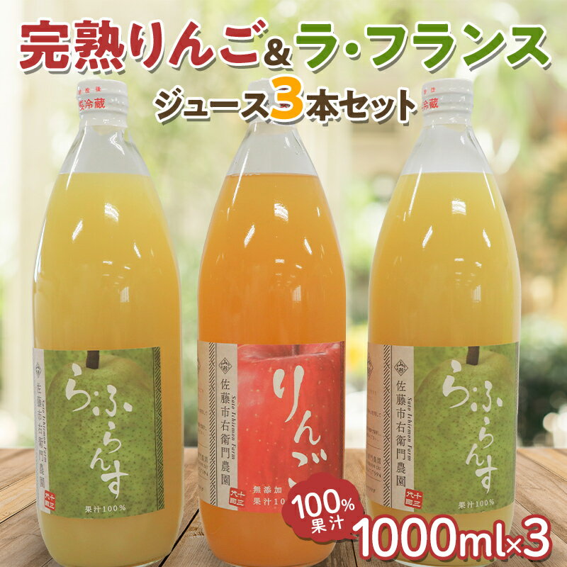 完熟りんご & ラ・フランスジュース セット [100%果汁] 1000ml×3本 『旬の果実 佐藤市右衛門農園』 山形県 南陽市 [1966]