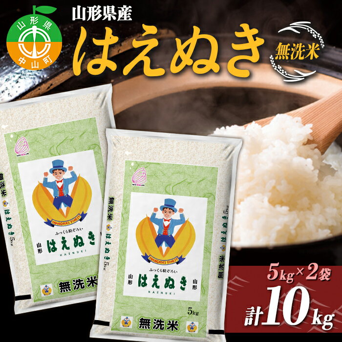 【ふるさと納税】≪先行予約 令和6年産≫ 山形県産 はえぬき 無洗米5kg×2袋 計10kg ブランド米 こめ ご飯 ごはん 白米 エコ 節水 山形県 中山町 F4A-0537