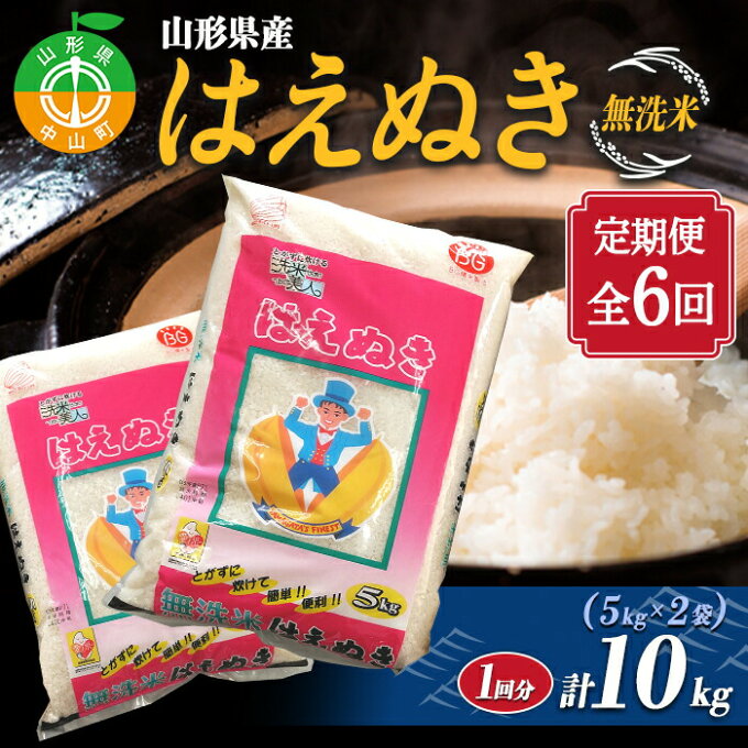 【ふるさと納税】【定期便】山形県産 はえぬき 無洗米5kg×2袋 計10kg×6回 ...