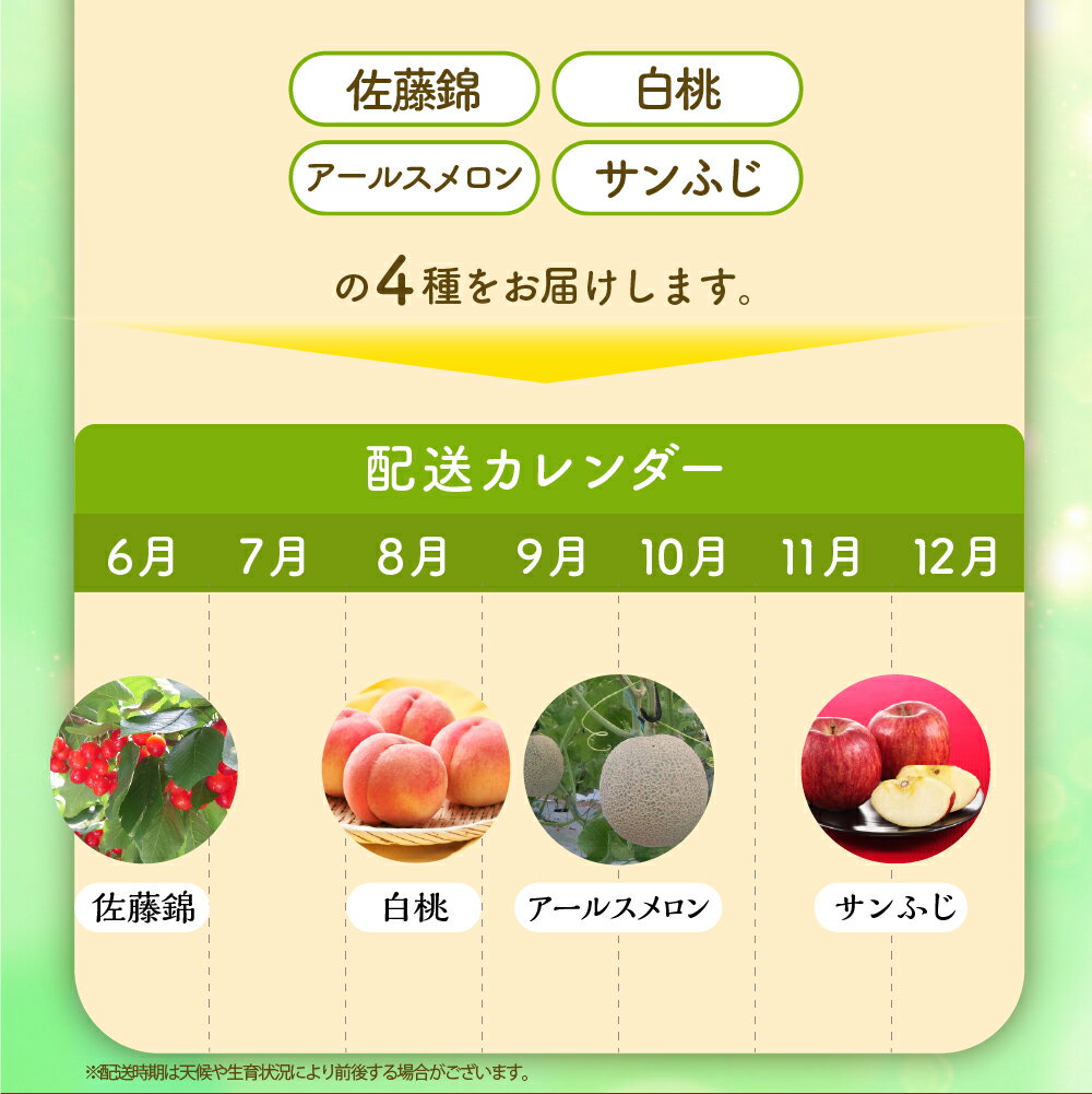 【ふるさと納税】令和7年産 旬のフルーツ 【 定期便 】計4回 《6月上旬頃から配送開始》 山形県 佐藤錦 桃 アールスメロン サンふじ さくらんぼ もも メロン りんご 果物 詰め合わせ 贈答 ギフト 先行予約