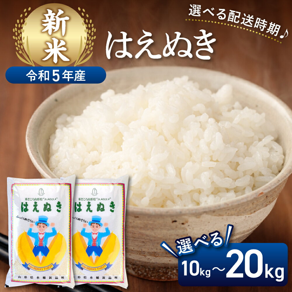 【ふるさと納税】【 令和5年産】新米 はえぬき 10kg と 15kg と 20kg 配送時期が選べる【株式会社丹野商店】米 送料無料 一等米 ブランド米 白米 精米 こめ ライス ごはん ご飯 おにぎり 弁当 食品 山形県 河北町産のサムネイル