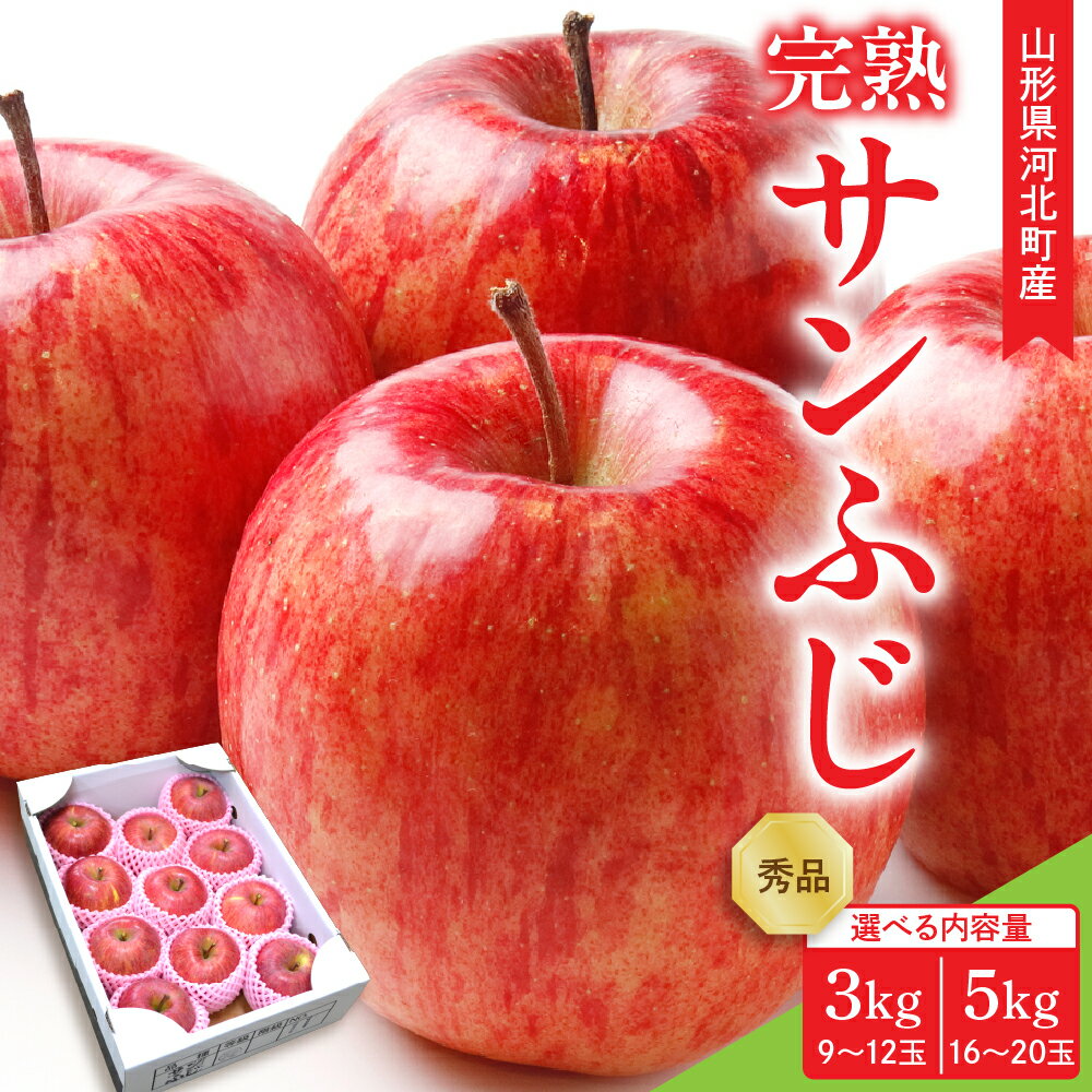 [令和7年産]サンふじ りんご 完熟 選べる内容量 3kg (9〜12玉前後) 5kg ( 約16〜20玉 ) ギフトBOX 入り 山形県河北町産[山形eLab]/ リンゴ 林檎 さんふじ アップル サンフジ フルーツ 果物 くだもの お取り寄せ グルメ 産地直送 山形県 河北町