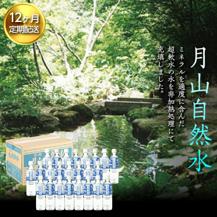 【ふるさと納税】【定期便】月山自然水500ml×24本×12ヶ月コース 天然水 国産 備蓄 防災 保存 ペットボトル ナチュラル 山形県 西川町 FYN9-014