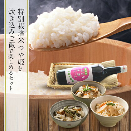 おいしい山形県西川町】「つや姫無洗米5kg」「炊き込みご飯の素3種」「山ぶどう原液ジュース」セット 詰め合わせ 詰合せ FYN9-138