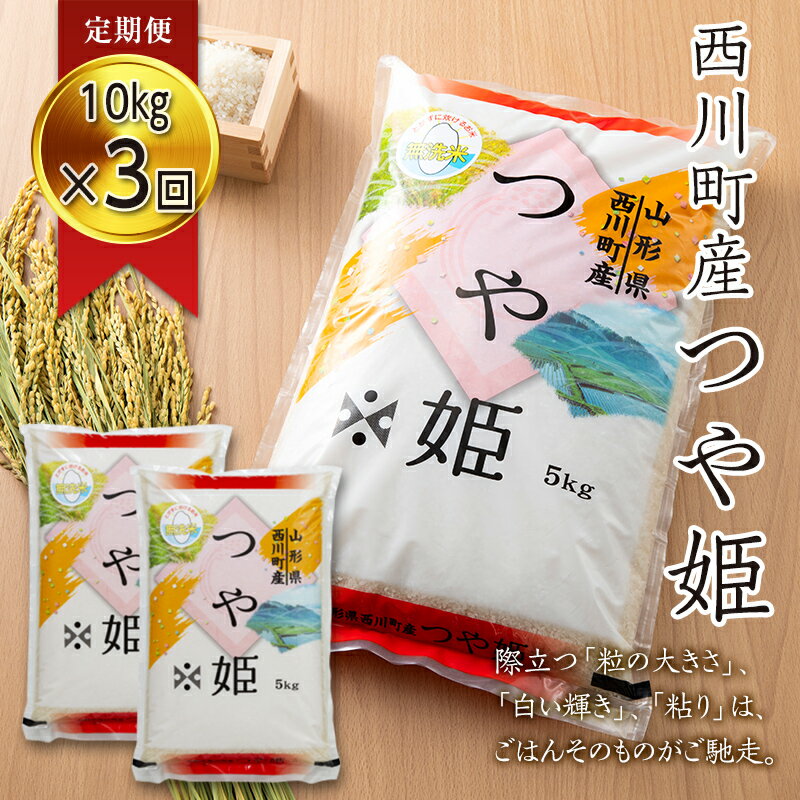 [定期便3回]山形県 西川町産 無洗米 つや姫 10kg(5kg×2)×3回 米 精米 米 こめ つやひめ 甘み ブランド米 旨み 白米 節水 時短 月山 FYN9-874