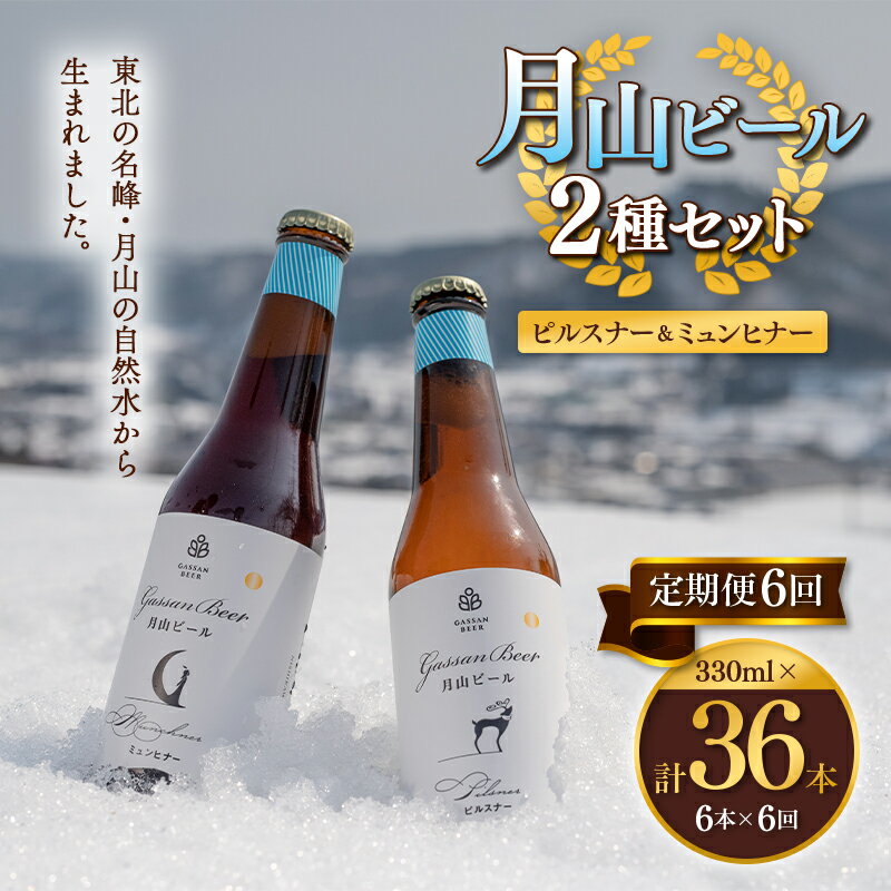 【ふるさと納税】 【定期便6回】クラフトビール 月山ビール 2種バラエティセット(ピルスナー・ミュンヒナー) 地ビール こだわり お酒 山形県 西川町 FYN9-718
