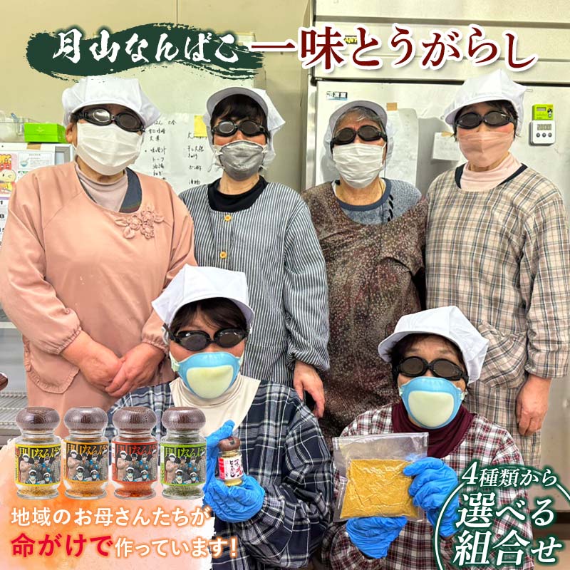 山形県 西川町産 唐辛子使用! 月山なんばこ[4種類から選べる組合せ] 調味料 食品 スパイス 唐辛子 とうがらし 辛い 手作り 命がけ 山形県 西川町 月山 FYN9-733var