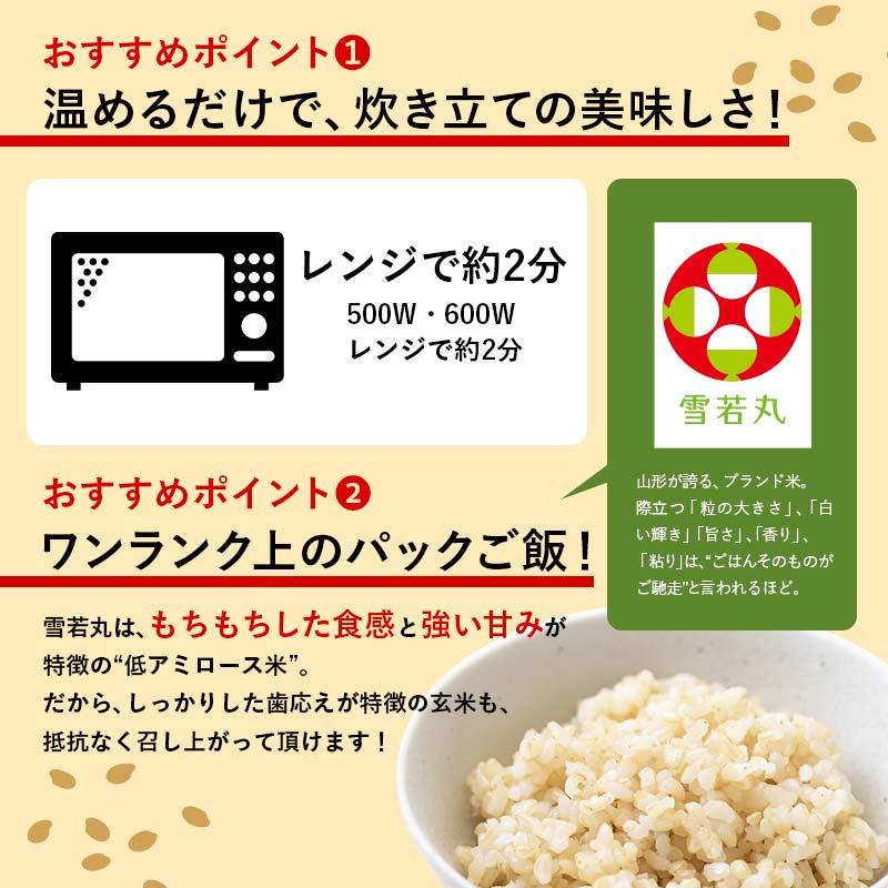 【ふるさと納税】《容量が選べる》150g×12個（1回・3回・6回）／150g×24個（1回・3回・6回） 山形県産 雪若丸 玄米ごはん パックご飯 セット 玄米 パックライス パック ごはん ライス こめ 米 ゆきわかまる ブランド米 簡単 手軽 時短 山形県 西川町 月山 FYN9-978var