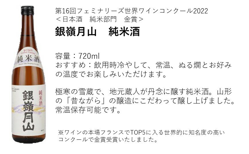 【ふるさと納税】銀嶺月山 純米酒 純米吟醸 生酒 飲み比べ 月山酒造 豊龍蔵 山形県 日本酒 地酒 酒 冷酒 セット 各種 720ml 4合瓶 送料無料