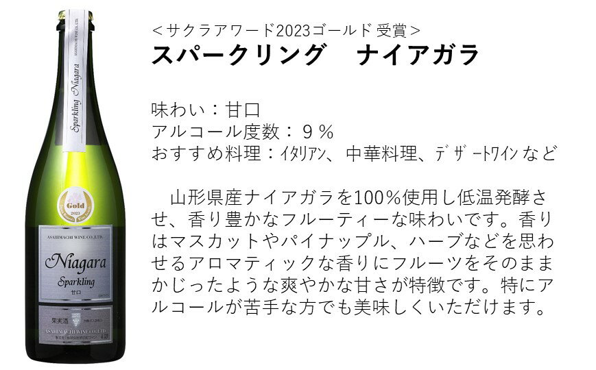 【ふるさと納税】山形県 朝日町 ワイン スパークリングワイン 甘口 辛口 ワインセット ナイアガラ デラウエア 750ml 白ワイン 送料無料