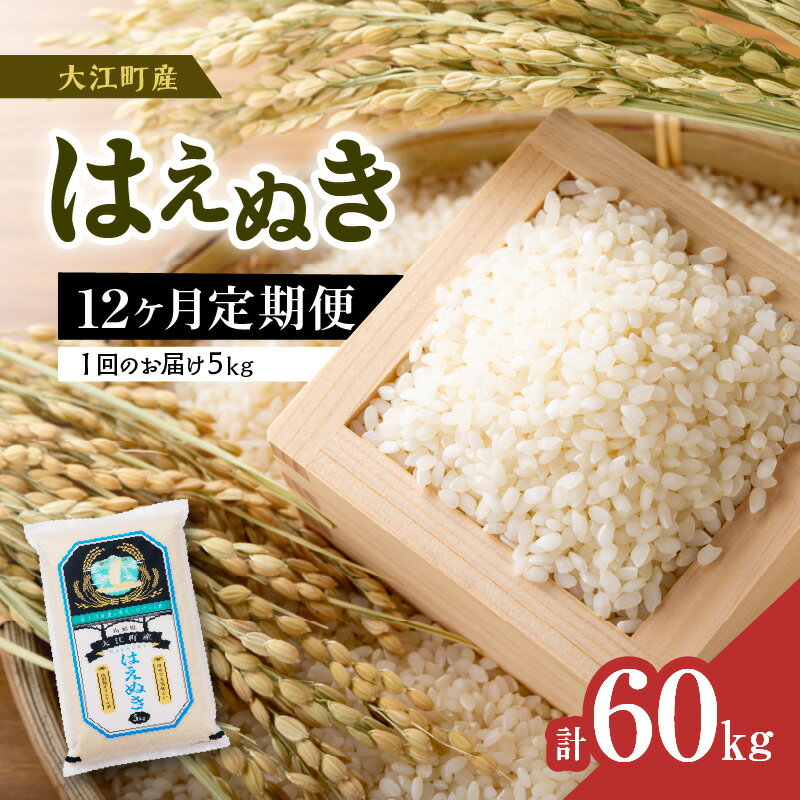 人気ランキング第56位「山形県大江町」口コミ数「0件」評価「0」《12ヶ月定期便》大江町産 はえぬき 5kg×12ヶ月(計60kg)【山形県産】