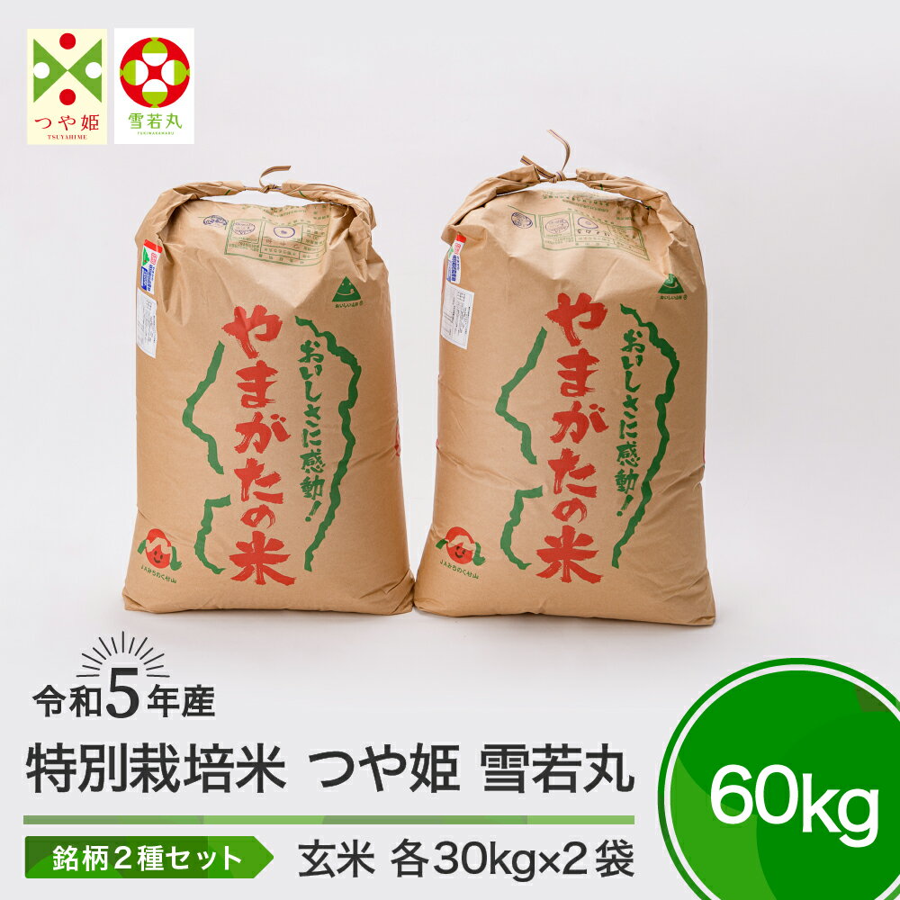 米 令和5年産 つや姫 雪若丸 各30kg 計60kg 大石田町産 特別栽培米 玄米 送料無料 大石田