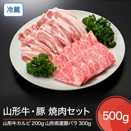 【ふるさと納税】山形牛 冷蔵 カルビ ＆ 山形県産 豚バラ 焼肉 セット 計500g 送料無料