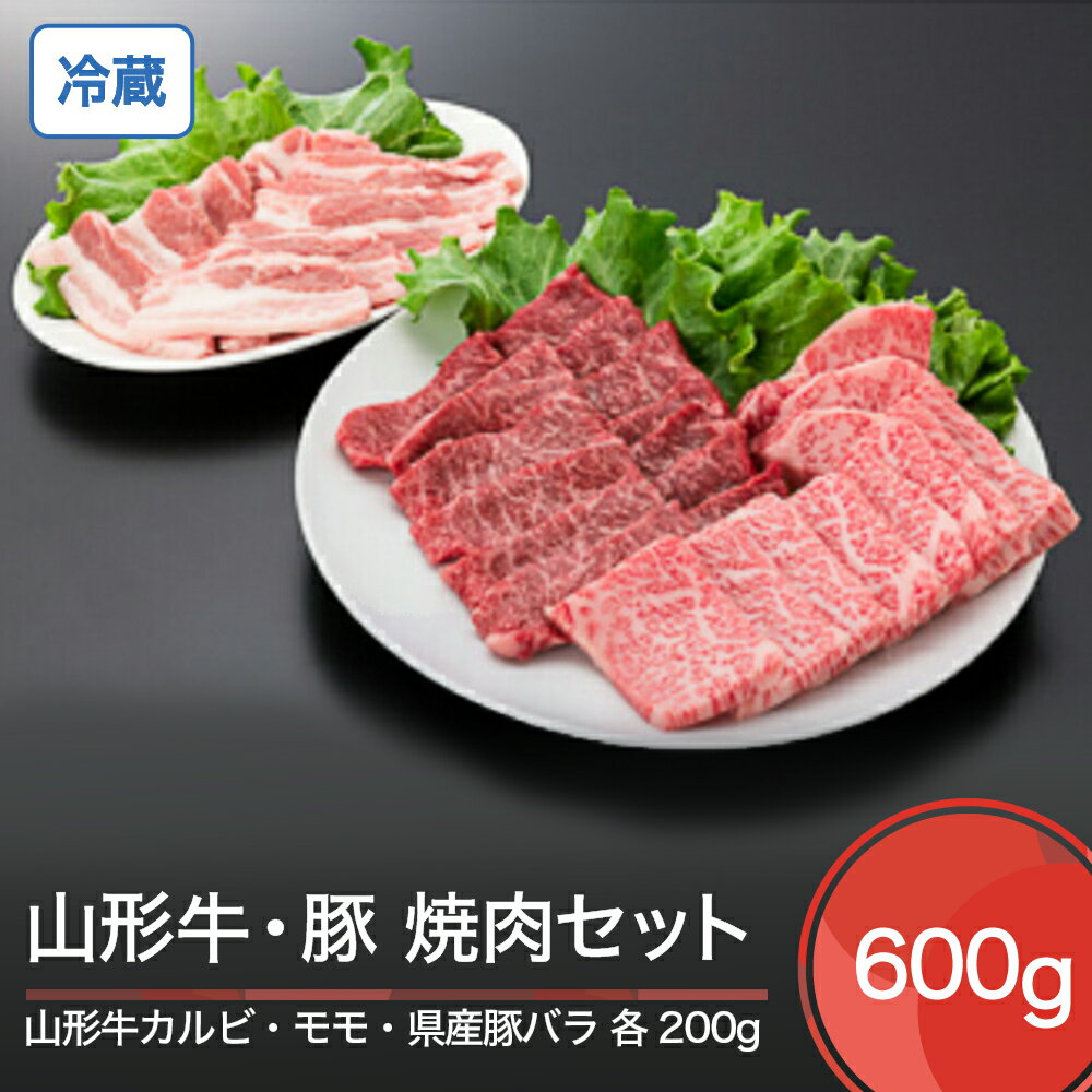 山形牛 冷蔵 カルビ&モモ&山形県産豚バラ焼肉セット 計600g 送料無料