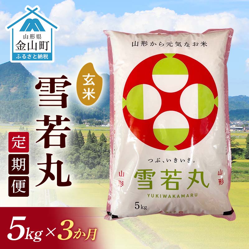 令和7年産 金山産米 雪若丸[玄米](5kg)×3ヶ月 定期便 計15kg 3ヶ月 米 お米 ご飯 玄米 ブランド米 送料無料 東北 山形 金山町
