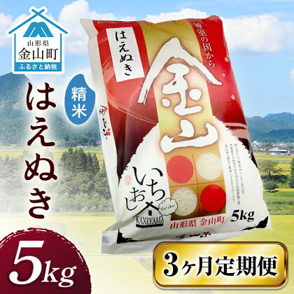 金山産米「はえぬき【精米】」（5kg）×3ヶ月・定期便 計15kg 定期便 3ヶ月 米 お米 白米 ご飯 精米 ブランド米 はえぬき 送料無料 東北 山形 金山町 令和5年産 F4B-0373