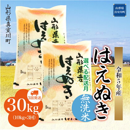 ＜配送時期が選べて便利＞令和5年産 真室川町厳選 はえぬき ＜無洗米＞ 30kg（10kg×1カ月ごと3回お届け）