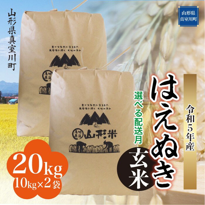 【ふるさと納税】 ＜配送時期が選べて便利＞令和5年産 真室川町厳選 はえぬき ＜玄米＞ 20kg（10kg×2袋）