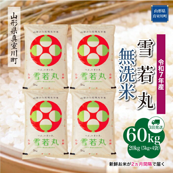 128位! 口コミ数「0件」評価「0」 令和7年産 真室川町厳選 雪若丸 ［無洗米］ 60kg 定期便（20kg×3回お届け）