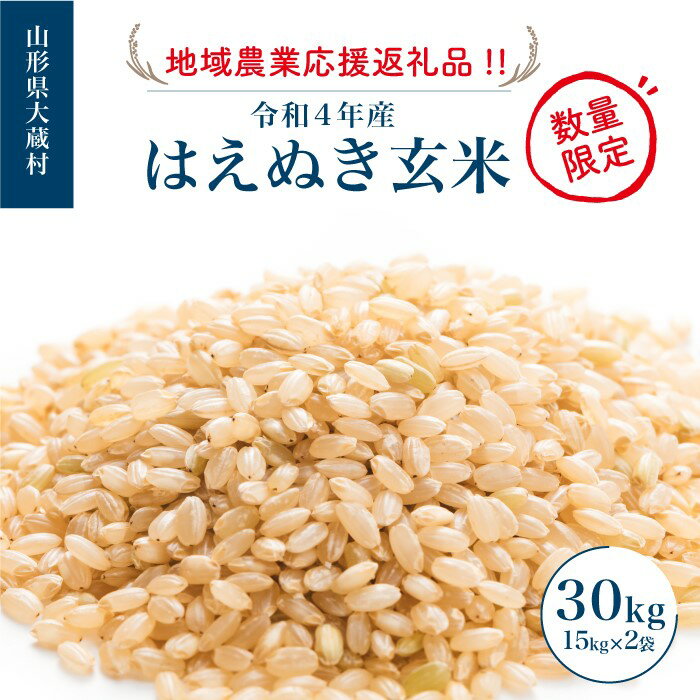 【ふるさと納税】 【数量限定！】令和4年産　大蔵村はえぬき【玄米】30kg　～地域農業応援返礼品～