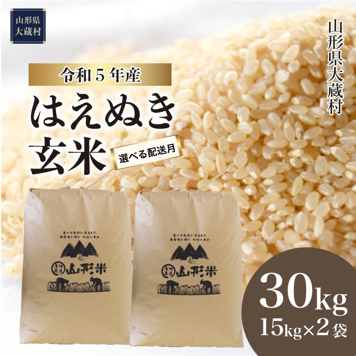 【ふるさと納税】＜令和5年産＞ 大蔵村 はえぬき ＜玄米＞ 30kg （15kg×2袋）