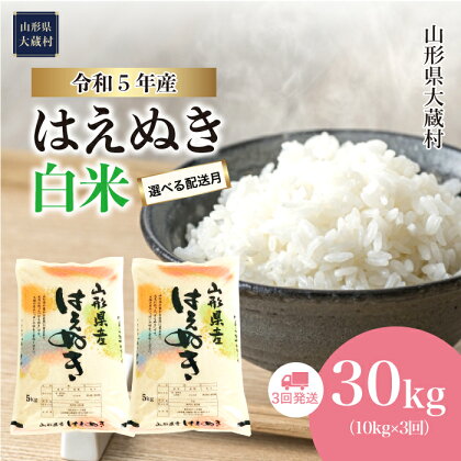 ＜令和5年産＞ 大蔵村 はえぬき ＜白米＞ 定期便 30kg （10kg×1か月間隔で3回お届け）