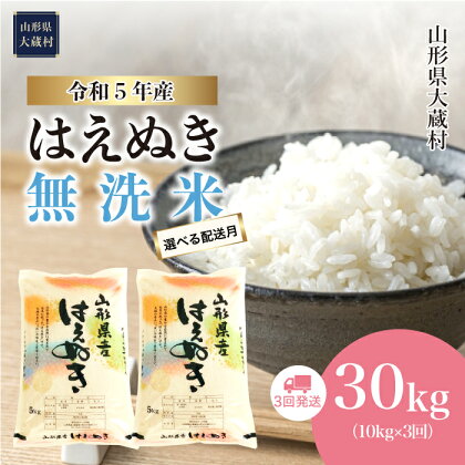 ＜令和5年産＞ 大蔵村 はえぬき ＜無洗米＞ 定期便 30kg （10kg×1か月間隔で3回お届け）