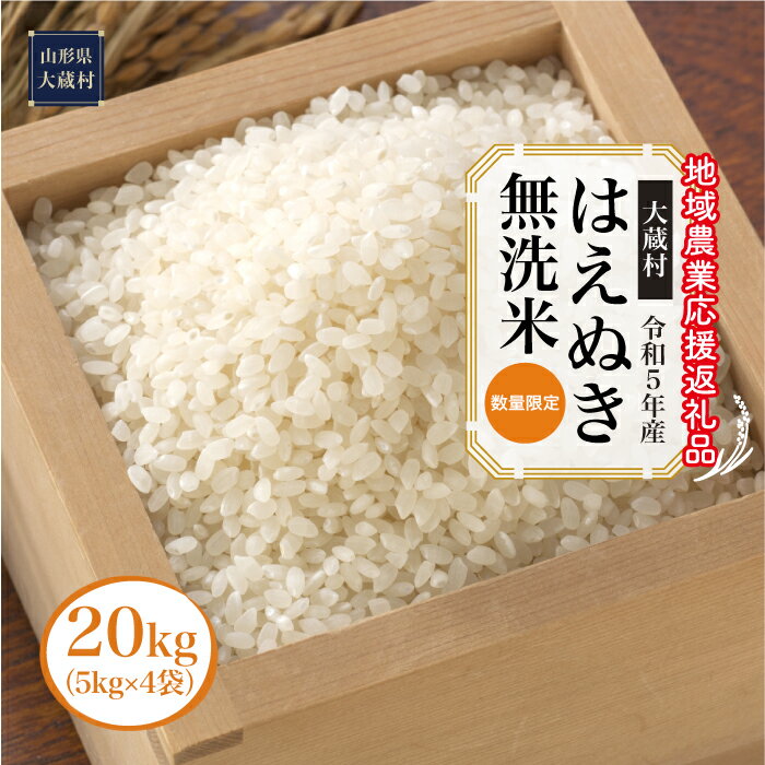 【ふるさと納税】令和5年産　はえぬき［無洗米］20kg（5kg×4袋）～地域農業応援返礼品～