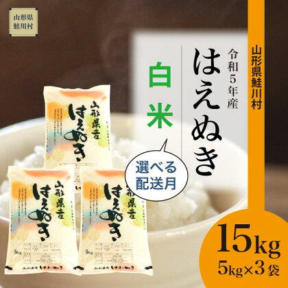 ＜令和5年産＞ 鮭川村 はえぬき 【白米】 15kg （5kg×3袋）＜配送時期選べます＞