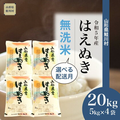 ＜令和5年産＞ 鮭川村 はえぬき 【無洗米】 20kg （5kg×4袋）＜配送時期選べます＞