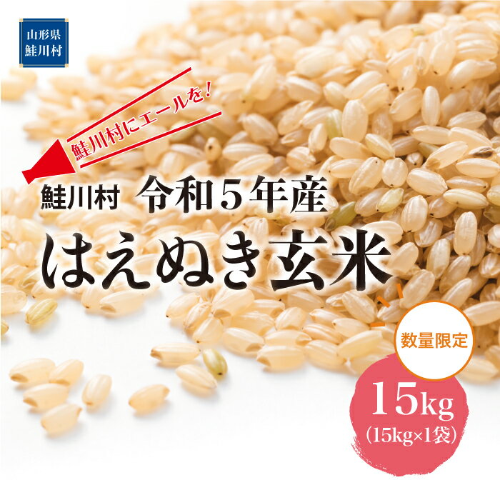 【ふるさと納税】鮭川村にエールを！　令和5年産　はえぬき【玄米】15kg（15kg×1袋）