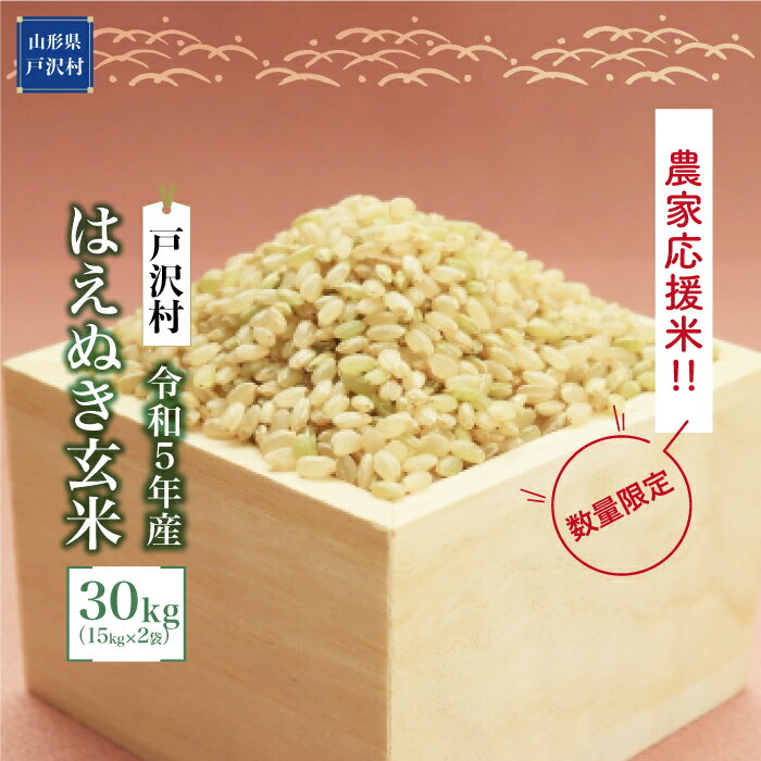 【ふるさと納税】農家応援米　令和5年産　はえぬき 【玄米】 30kg（15kg×2袋） ＜配送時期指定可＞