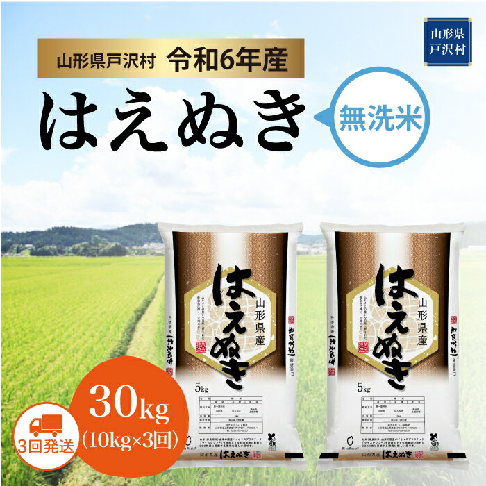 令和6年産米 はえぬき[無洗米]30kg定期便(10kg×3回) 戸沢村[配送時期指定可]