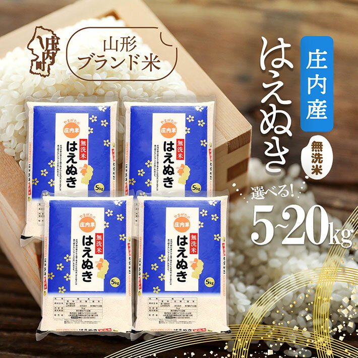 【ふるさと納税】庄内産 はえぬき無洗米 選べる内容量! 5kg / 6kg / 10kg / 2kg×5袋 / 15kg / 20kg 令和7年産 2025年産 ブランド米 コシヒカリの原点、亀の尾発祥の地 庄内 ふるさと納税 米 山形県