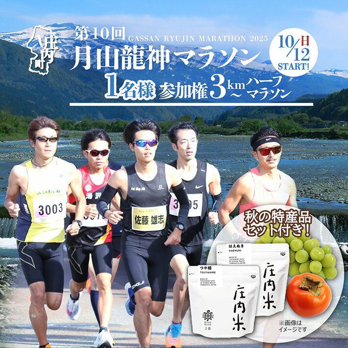 第10回 月山龍神マラソン 一般の部 選べる種目(3km / 5km /10km / ハーフ) 参加権(1名様分)&新米 庄内米食べ比べセットと秋のフルーツ[入金期限:2025.7.25] ふるさと納税 山形 マラソン