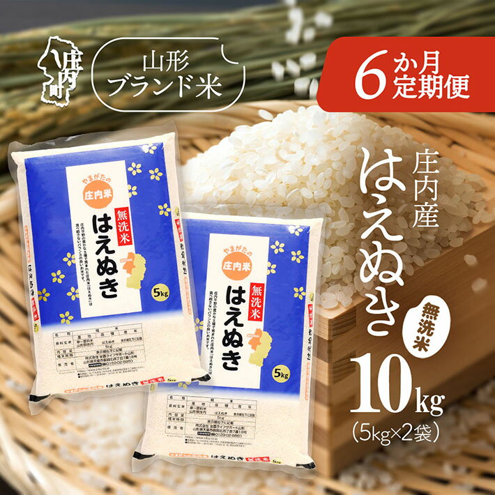 【ふるさと納税】＜11月中旬発送＞庄内米6か月定期便！はえぬき無洗米 10kg（入金期限：2025.10.25）ブランド米 無洗米 ふるさと納税 米 定期便 山形県のサムネイル